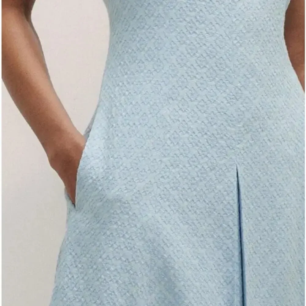 ME+EM Jacquard Fit and Flare Midi Dress and Cropped Jacket Set Chambray Blue 12